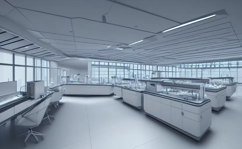 Image similar to highly detailed futuristic modern laboratory, 8 k render, natural light, sharp