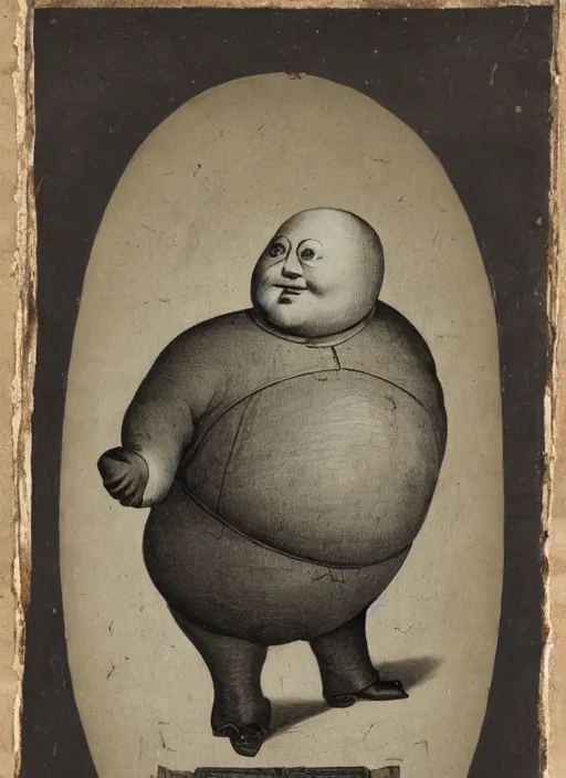 Image similar to 1 8 0 0 s style full body detailed photograph of silly fat and round humpty dumpty with jack black facial expression, realistic, hieronymus bosch