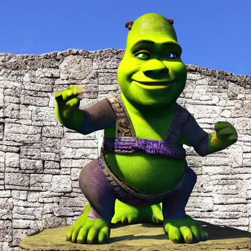 Prompt: shrek mayan statue