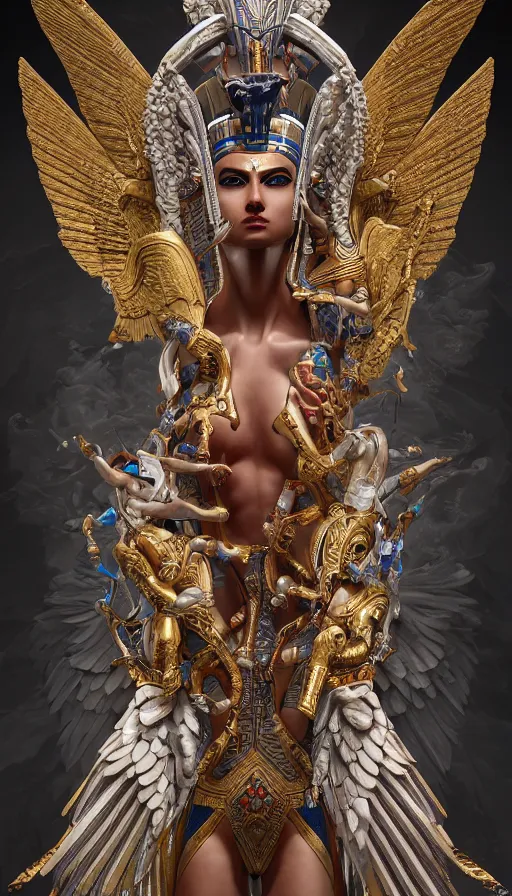 Image similar to egyptian bionic god, fallen angels, highly detailed, digital painting, good, refreshing, detailed and intricate, ornate, hyper realistic, trending on artstation, octane render, illustration by james jean