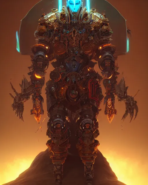 Image similar to diablo action game robot shaman by artgerm, greg rutkowski, alphonse mucha, cgsociety and beeple highly detailed, sharp focus, cinematic lighting, illustration, art, octane render, unreal engine lumen, very coherent. cinematic, hyper realism, high detail, octane render, 8 k