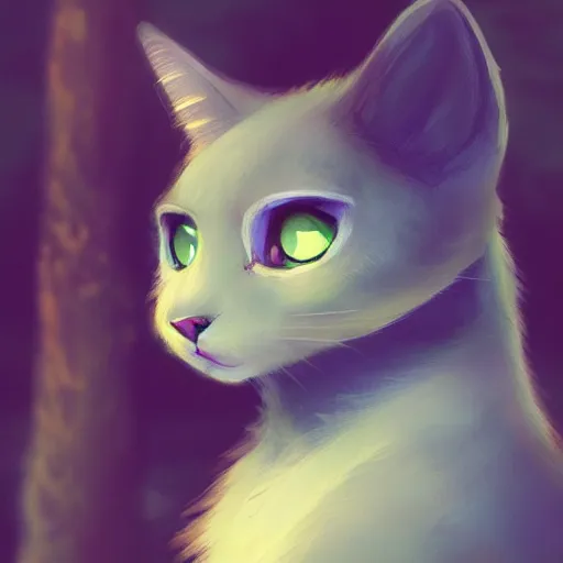 Image similar to a portrait of a cat in the forest, trending on artstation, trending on furaffinity, digital art, by kawacy, anime, furry art, warm light, backlighting, cartoon, concept art