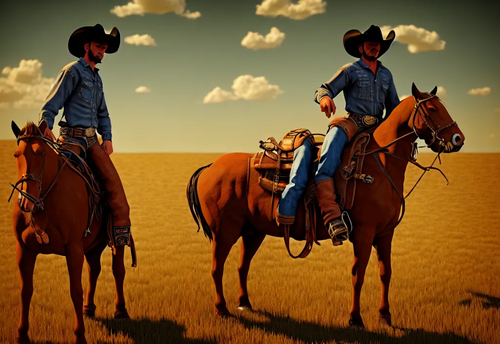 Prompt: cowboy dream, masterpiece. rendered in blender, ultra realistic, smooth shading, ultra detailed, high resolution, cinematic, unreal 6