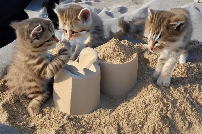 Image similar to kittens touching a sand castle