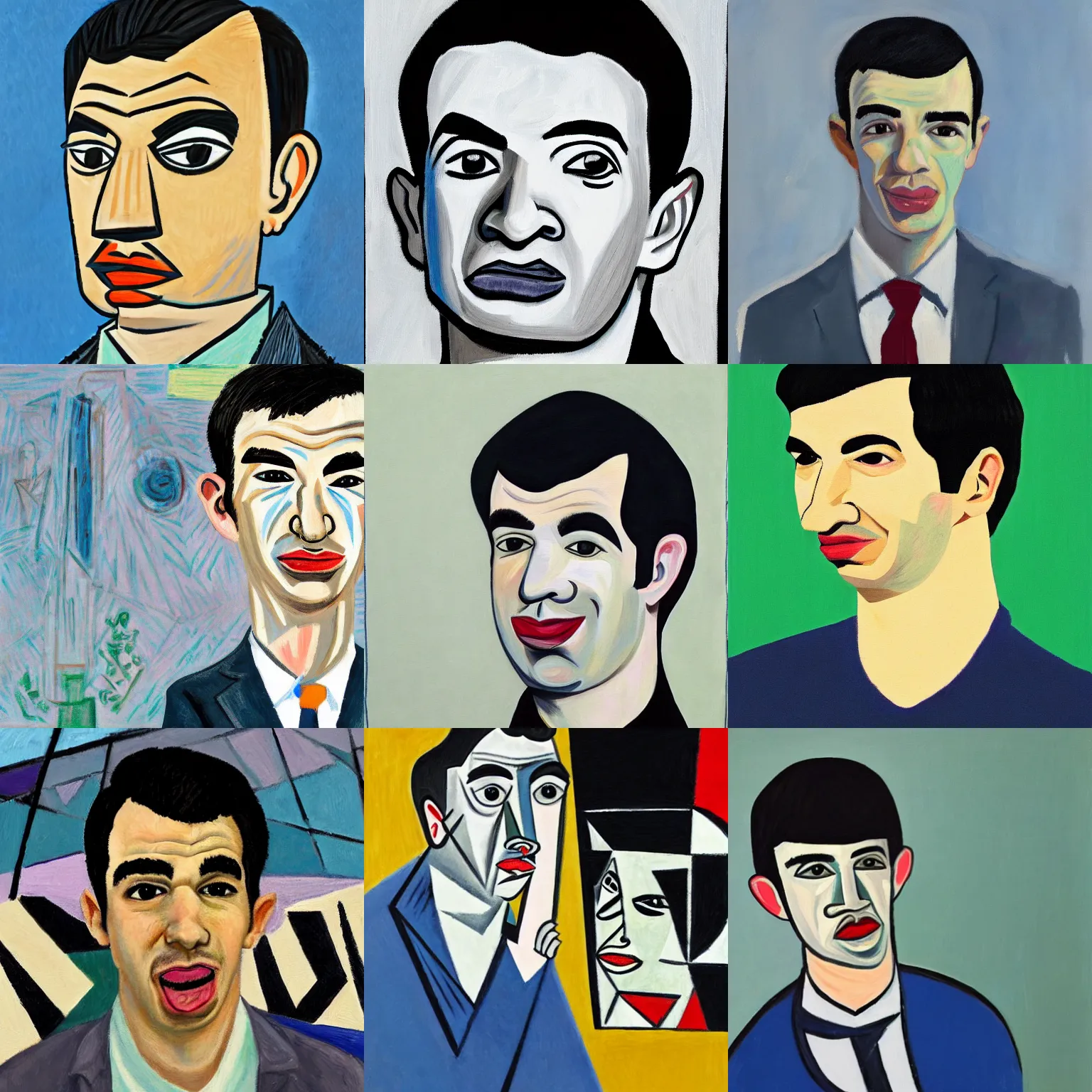 Prompt: nathan fielder painted by picasso