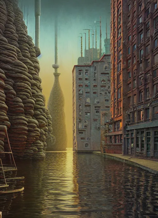 Image similar to hyper detailed 3d render like a Oil painting - the secret city by Jacek Yerka, Mariusz Lewandowski, Abstract brush strokes, Masterpiece, Edward Hopper and James Gilleard, Zdzislaw Beksinski, Mark Ryden, Wolfgang Lettl, hints of Yayoi Kasuma, octane render, 8k