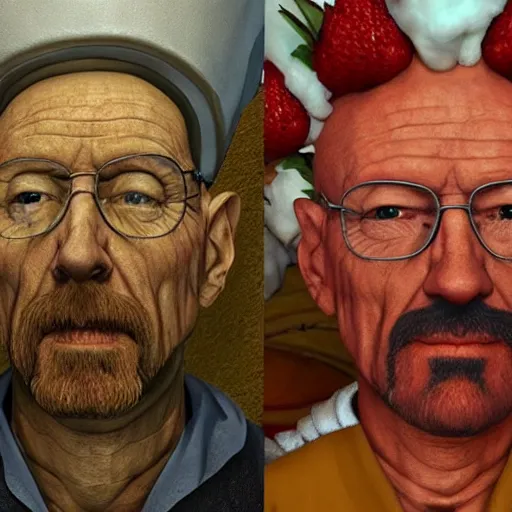 Image similar to giuseppe arcimboldo walter white, fruits, unreal engine