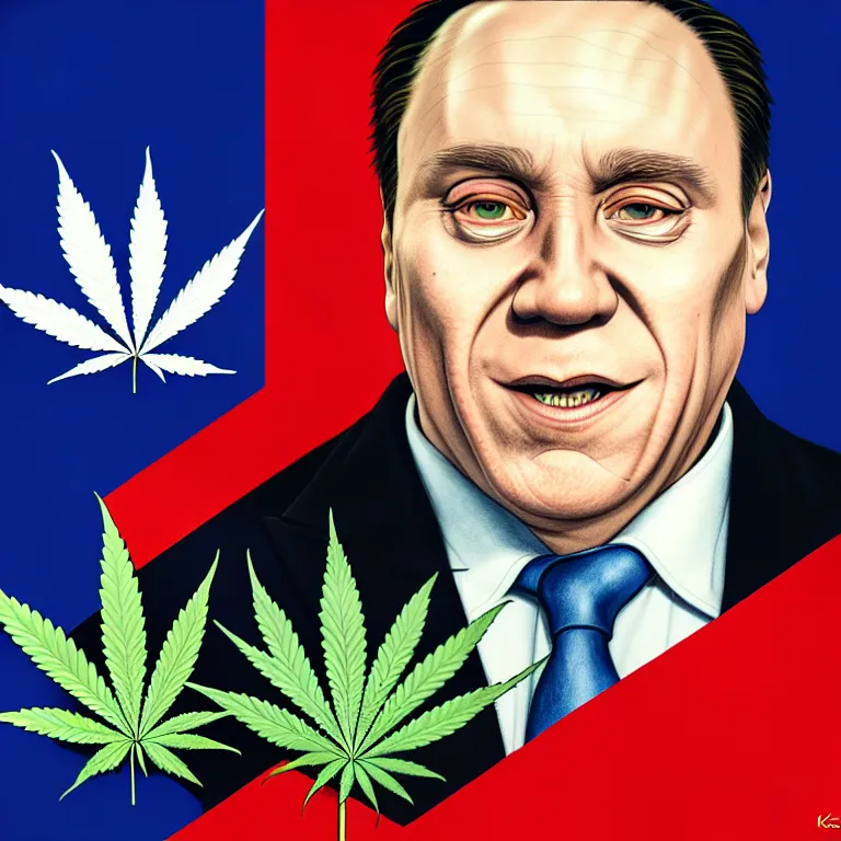 Image similar to a portrait of premier francois legault in 2 0 2 1 with cannabis and quebec flag illustrated by miyazaki by karol bak, james jean, tom bagshaw, rococo, sharp focus, trending on artstation, cinematic lighting, hyper realism, octane render, 8 k, hyper detailed, vivid, ultra detailed, highly detailed