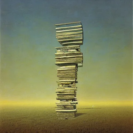 Prompt: tall boxes lined up across the horizon next to each other, floating high over the horizon, zdzislaw beksinski