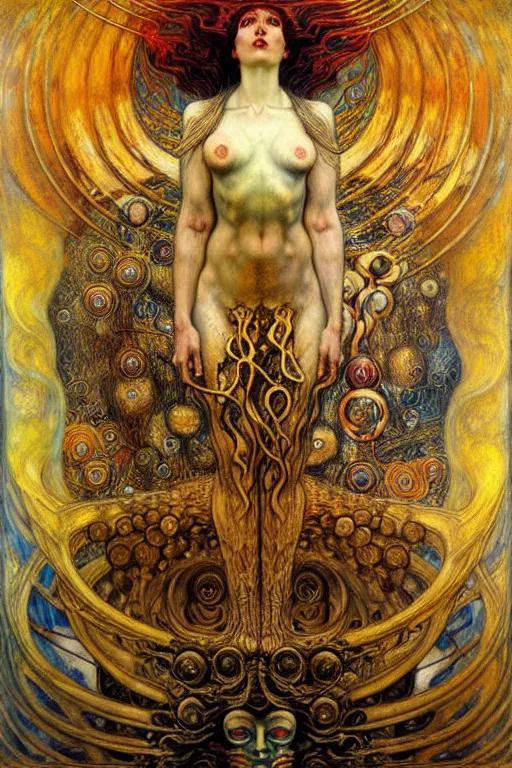 Image similar to Divine Chaos Engine by Karol Bak, Jean Delville, William Blake, Gustav Klimt, and Vincent Van Gogh, symbolist, visionary