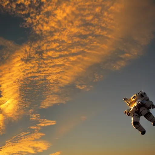 Prompt: an astronaut falling from the sky during sunset, golden hour