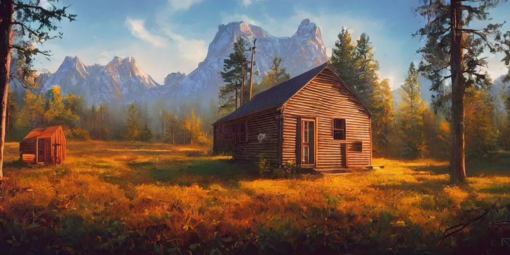 Prompt: a remote cabin in the woods that has a sign that says you kids better stay off my law, hyperrealistic, 8k by RHADS