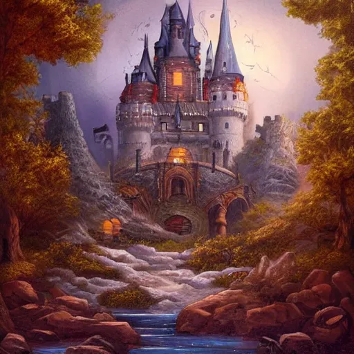 Prompt: elaborate fantasy painting of a haunted castle