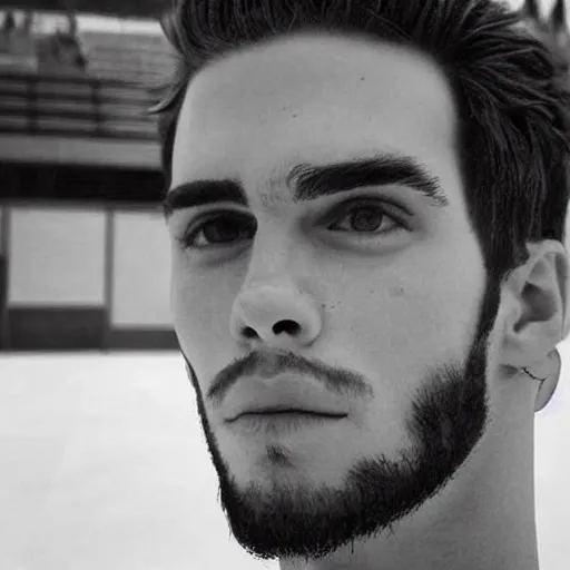 Image similar to “a realistic detailed photo of a guy who is an attractive humanoid who is half robot and half humanoid, who is a male android, Tyler Seguin, shiny skin, posing like a statue, blank stare”