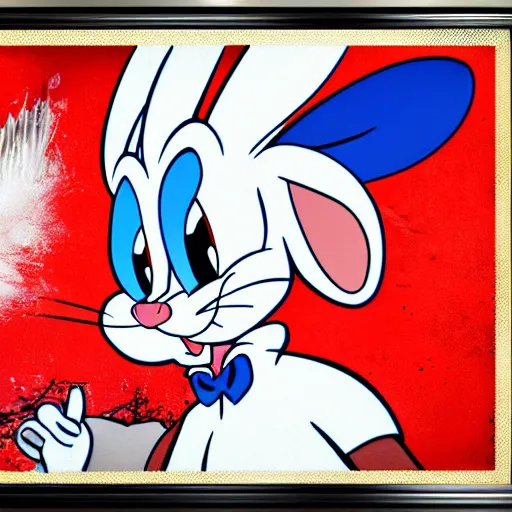 Image similar to bugs bunny gangster with blood spray, rule of thirds, insanely detailed, photorealistic, 8 k.
