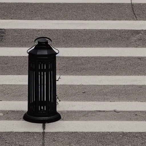 Image similar to lonely old lantern on empty modern street at night