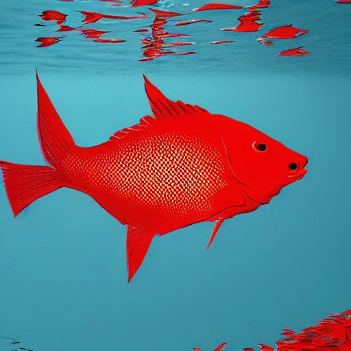 Prompt: recursive red fish wallpaper overlapping