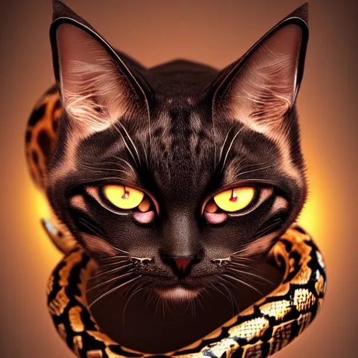 Image similar to a fusion of a cat fused with a snake, hyperdetailed, artstation, cgsociety, 8 k