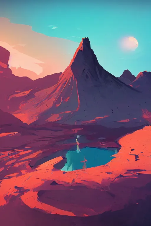 Image similar to sunrise mountain water concept art digital art by james gilleard trending on artstation