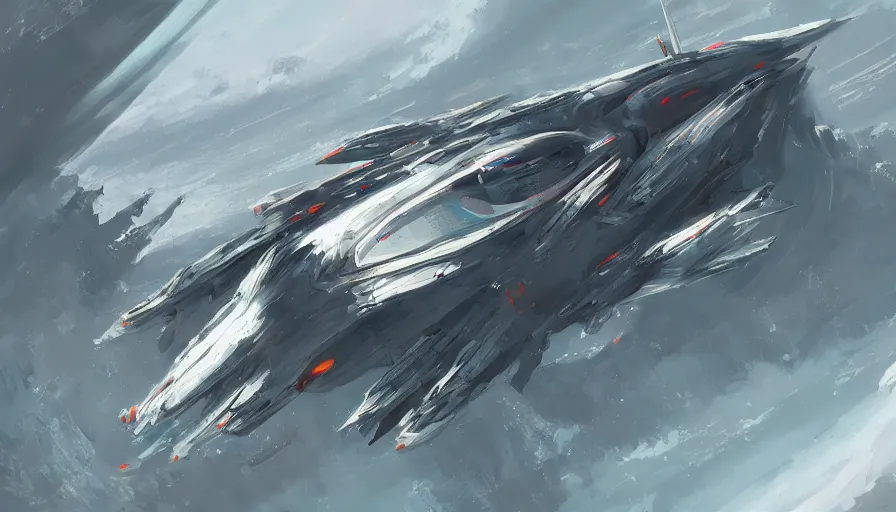 Image similar to visual storytelling, concept art of spaceship by jama jurabaev, extremely detailed, trending on artstation, high quality, brush stroke