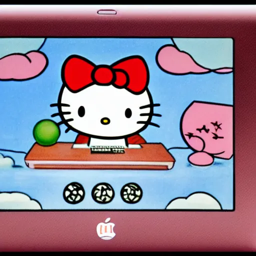 Prompt: oriental water painting of hello kitty programming on a macbook during the song dynasty