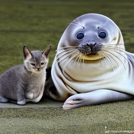 Prompt: seal with kitten