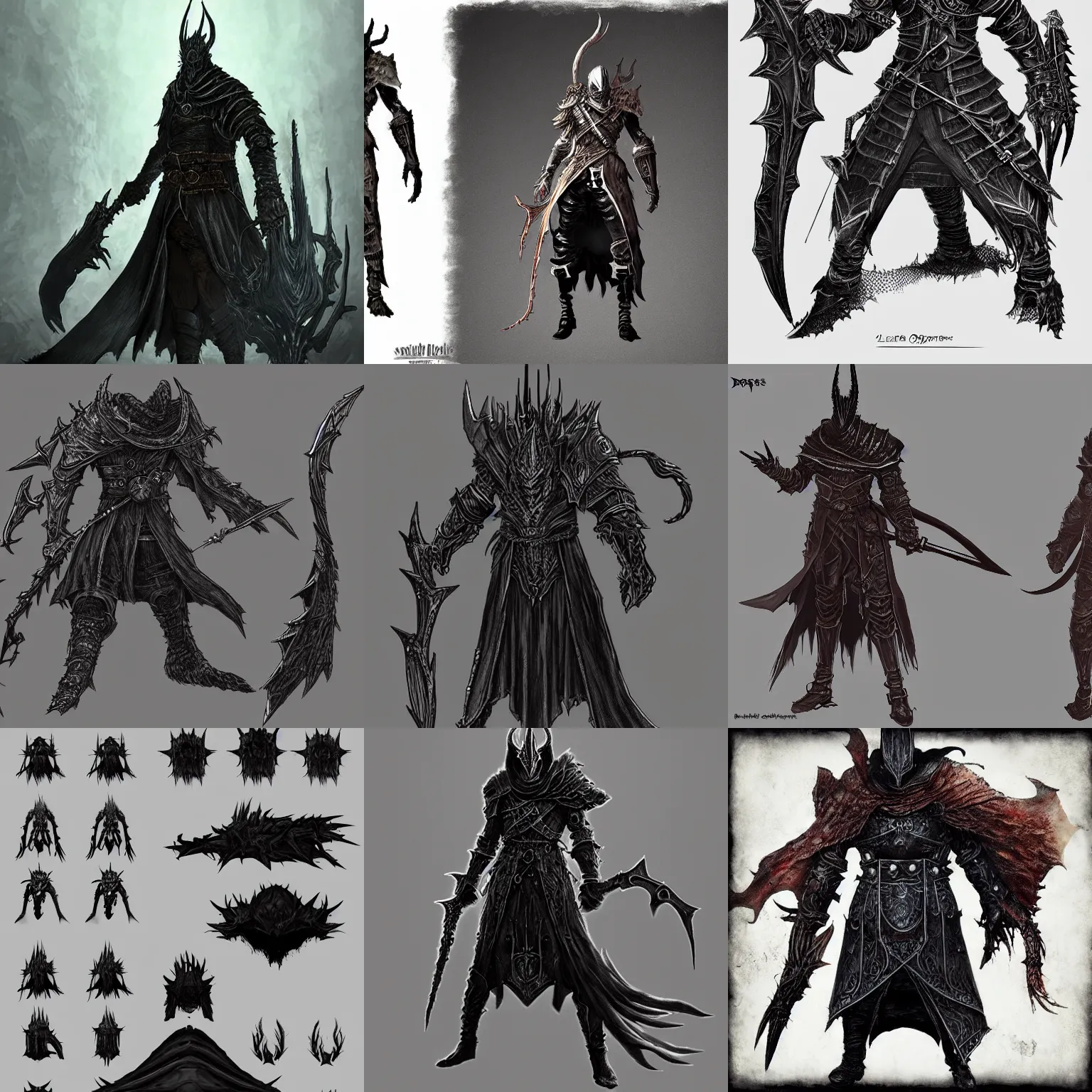 Prompt: Boss Design inspired by Dark Souls, Elden Ring, Bloodborne, character art