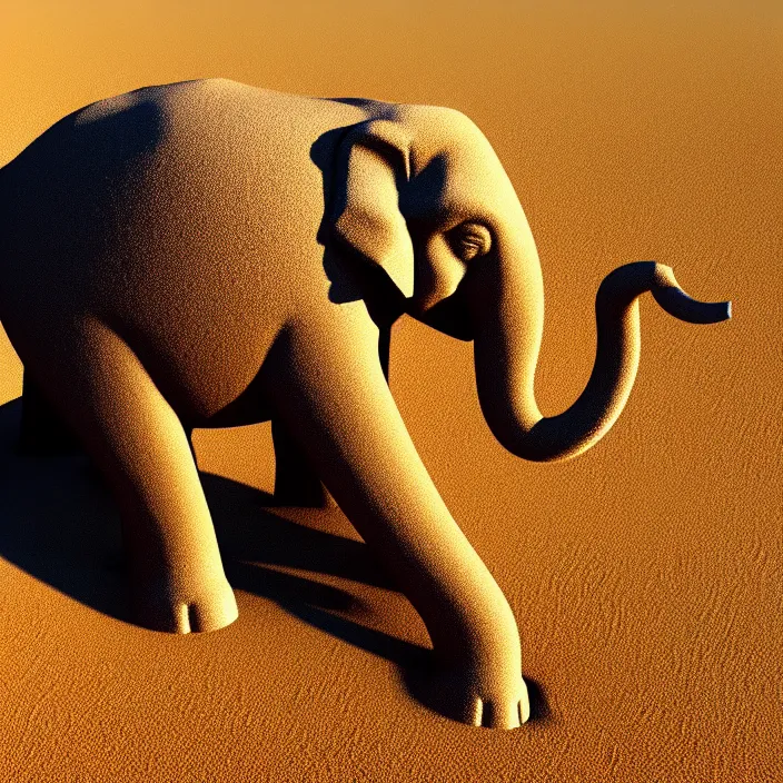 Image similar to fantasy art of an elephant made of sand in the middle of a very sandy desert storm sand, 4 k, high quality, sharp, 1 6 k, trending in artstation