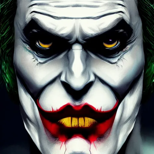 Image similar to the Batman with the joker makeup, digital painting, amazing detail, artstation, cgsociety