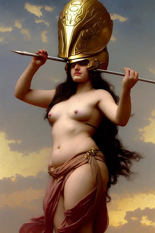 Image similar to soft light portrait of the beautiful chonky greek goddess, athena, wearing a corinthian helmet. wrapped in swirls in the air, soft light, digital art by ruan jia and mandy jurgens and artgerm and william - adolphe bouguereau, by jean - leon gerome, highly detailed, trending on artstation, award winning,