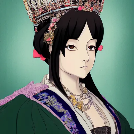 Prompt: portrait of queen victoria, anime fantasy illustration by tomoyuki yamasaki, kyoto studio, madhouse, ufotable, trending on artstation