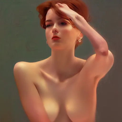 Image similar to modern woman | hyperrealistic | action pose | digital painting | trending on artstation | pinup portrait | clean | illustration | dressed | Unreal Engine 5 | 8k resolution | by Greg Rutkowski Gustav Klimt, J.W. Waterhouse and Mel Ramos