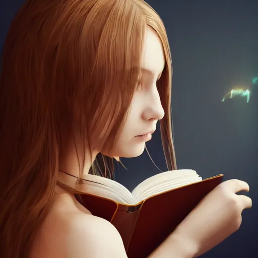 Image similar to a very smart!!! girl reading a book, hair flowing down, portrait photo, profile picture, hyperrealistic, concept art, day time, octane render, unreal engine 5, digital art, high quality, highly detailed, 8K, cute, defined face, elegant clothes, trending on DeviantArt