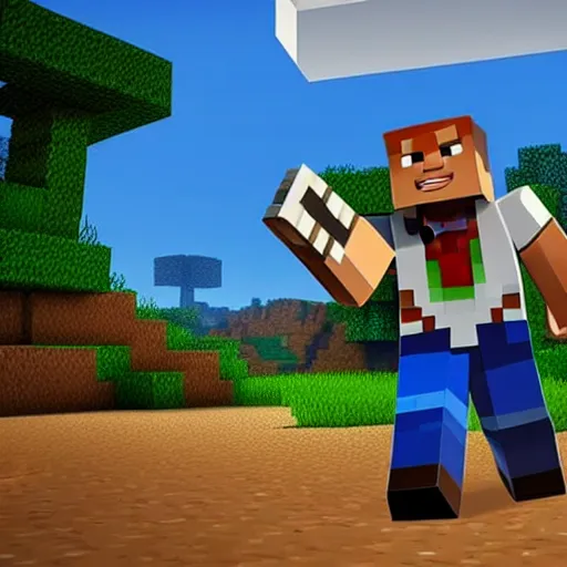 Image similar to screenshot from minecraft dwayne the rock johnson as a fortnite character