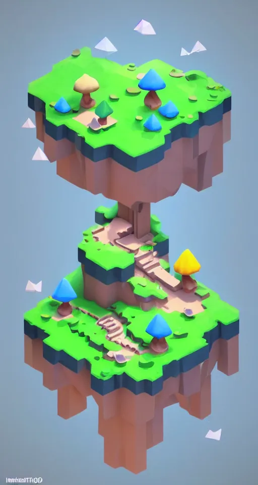 Image similar to a cute little matte low poly isometric mushroom island, waterfalls, lat lighting, soft shadows, trending on artstation, 3d render, monument valley, fez video game,