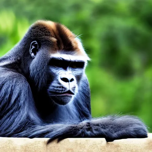 Image similar to a feline cat - gorilla - hybrid, animal photography