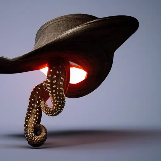 Image similar to hyperrealistic dslr film still of amorphous cephalopod wearing a cowboy hat, stunning 8 k octane comprehensive 3 d render, inspired by istvan sandorfi & greg rutkowski & unreal engine, perfect symmetry, dim volumetric cinematic lighting, extremely hyper - detailed, extremely lifelike attributes & lifelike texture, intricate, masterpiece, artstation, stunning