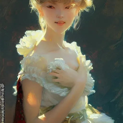 Image similar to a portrait of a cute anime girl, high fashion, painting by gaston bussiere, craig mullins, j. c. leyendecker