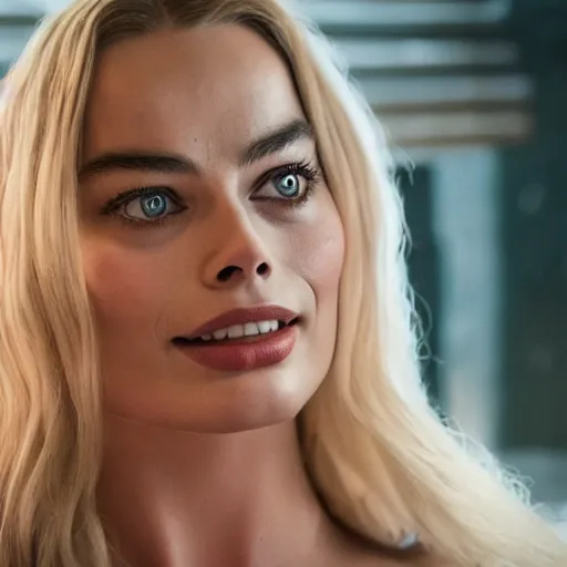 Image similar to Margot Robbie in the movie CATS, movie scene, XF IQ4, 150MP, 50mm, F1.4, ISO 200, 1/160s, natural light