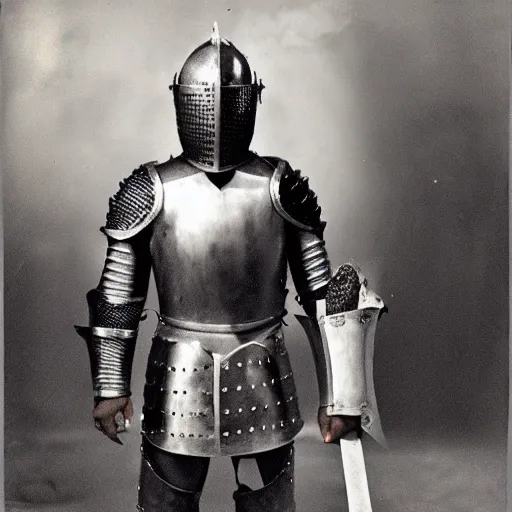 Prompt: cool swag armoured knight, vintage photograph