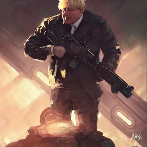Prompt: Boris Johnson as Punisher, portrait, highly detailed, digital painting, artstation, concept art, sharp focus, illustration, cinematic lighting, art by artgerm and greg rutkowski and alphonse mucha
