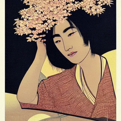 Image similar to “ pablo pascal portrait by ikenaga yasunari and ayana otake and ko rakusui, 6 0 s poster, drawing, realistic, sharp focus, japanese, dreamy, nostalgia, faded, golden hues, floral clothes ”