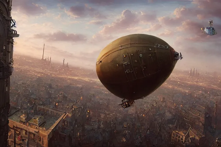 Prompt: a pig blimp hybrid, steampunk, digital art, extremely detailed, flying over a city, greg rutkowski, cinematic