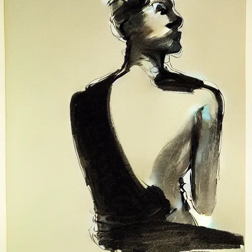 Image similar to ink drawing portrait of a woman in suit by edward hopper and jenny saville and raphael