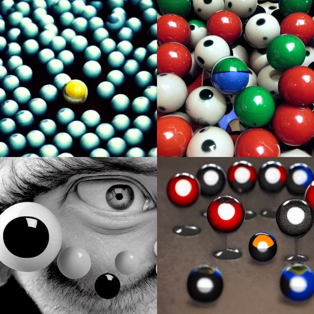 Prompt: A man who's eyes have been replaced with billiard balls.