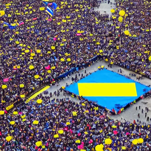 Prompt: an abstract image of a rally for ukraine