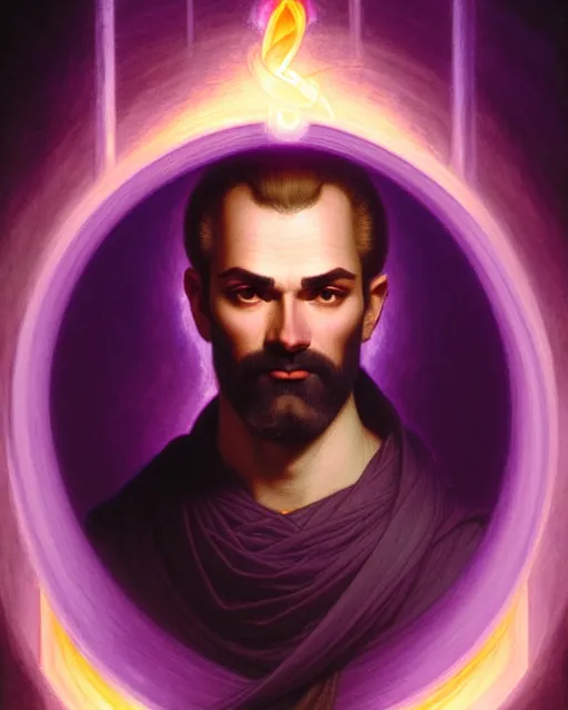 Prompt: portrait of saint germain, he is holding the violet purple indigo flame, completely violet colored, intricate, elegant, highly detailed, digital painting, artstation, concept art, smooth, sharp focus, illustration, art by artgerm and greg rutkowski and fra angelico and alphons mucha