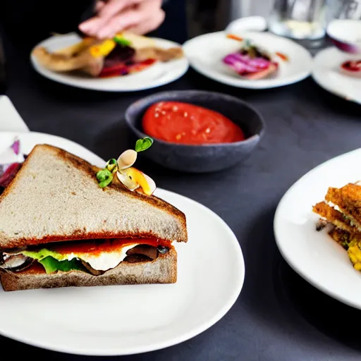 Image similar to vegan sandwich, food photograph, michelin star restaurant, award winning photo