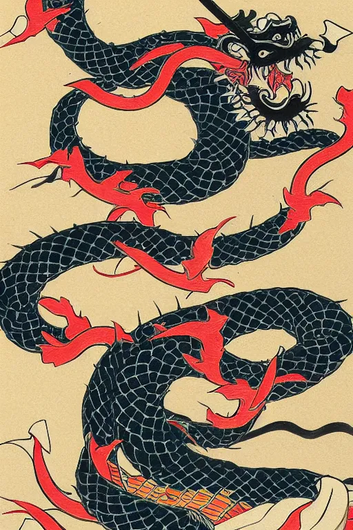 Prompt: samurai dragon in ukiyo-e style print