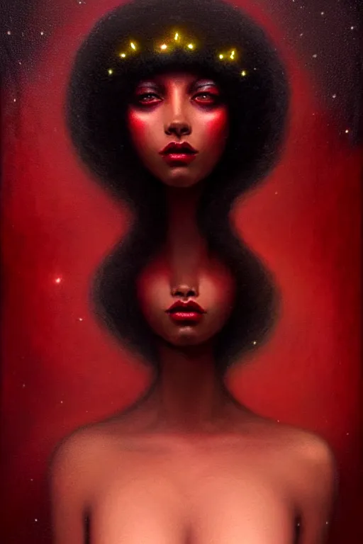 Image similar to Nocturne, glowing, stars, a portrait of black furry shadow monster hybrid woman, highly detailed, mysterious, ethereal, dressed in red velvet, haute couture, illustration, dramatic lighting, soft details, painting, by Edmund Blair Leighton, Brom, Charlie Bowater, trending on artstation, faces by Tom Bagshaw, otto schmidt